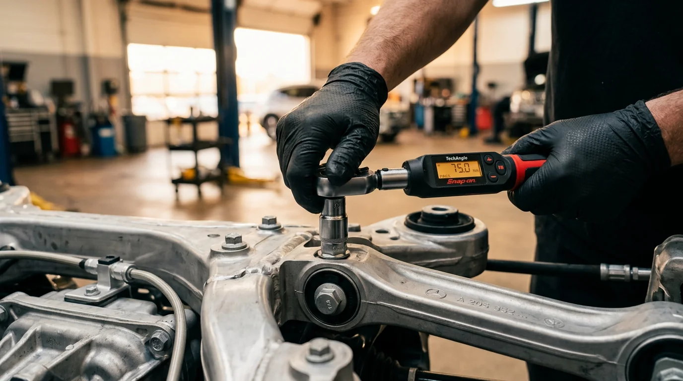 Example of a populated gallery frame, a mechanic using a torque wrench at a specialist workshop